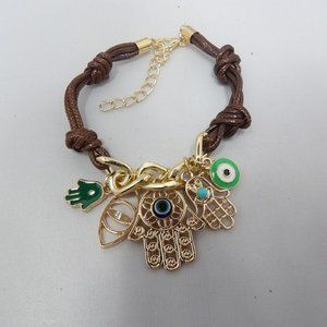 Hamsa and Evil Eye Bracelet Braided Leather